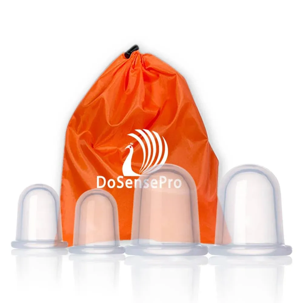 Cupping Kit for Massage Therapy - by DoSensePro - Silicone Cupping Therapy Set of 4 for Athletes - Pain Relief and Muscle Massager (2 XL 2 L)