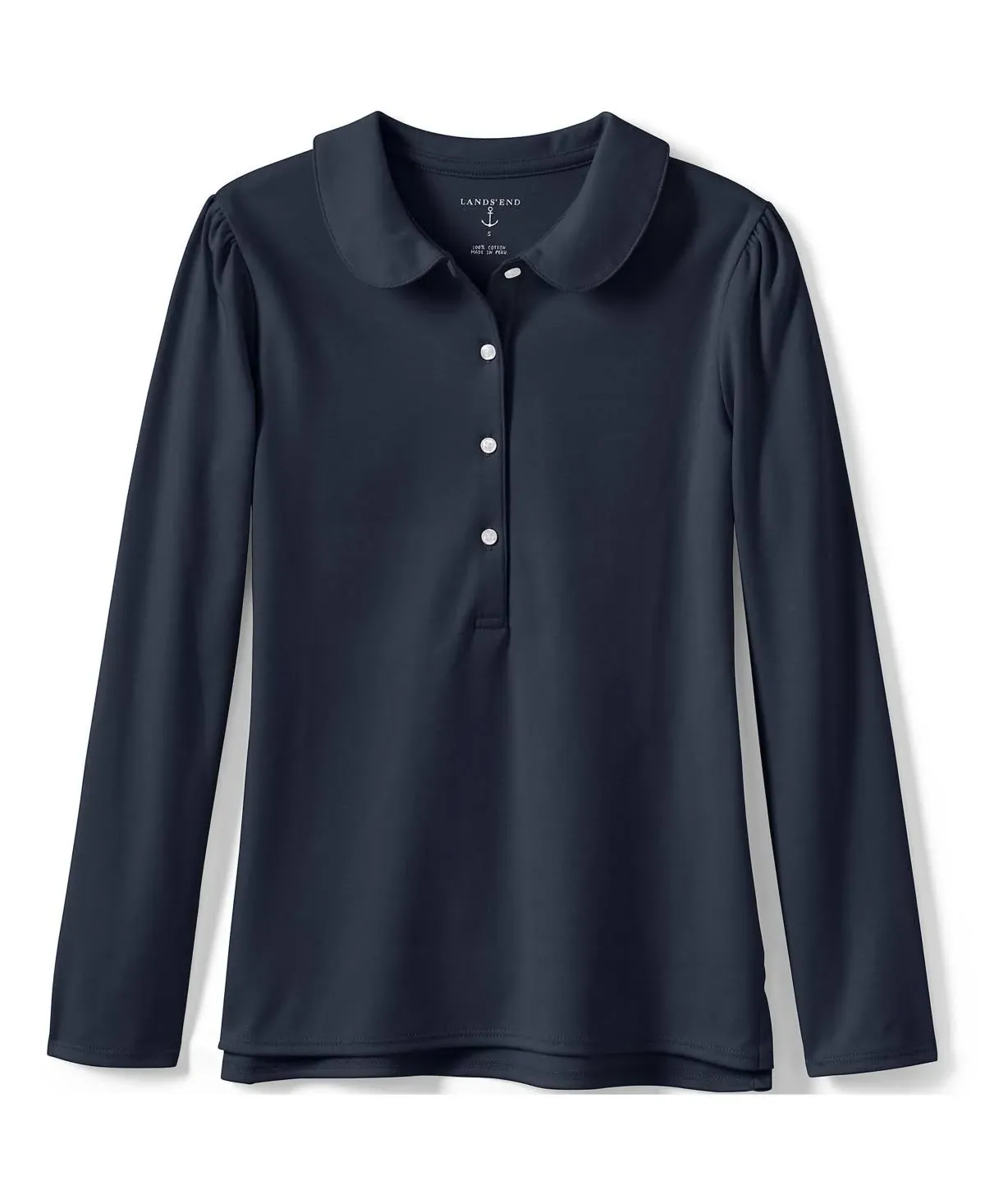 Lands' End School Uniform Girls Long Sleeve Peter Pan Collar Polo Shirt - XXS - Classic Navy