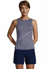 Lands' End Women's D-Cup Chlorine Resistant High Neck UPF 50 Modest Tankini Swimsuit Top