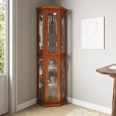 BELLEZE Lighted Curio Cabinet w/ Glass Doors & Shelves