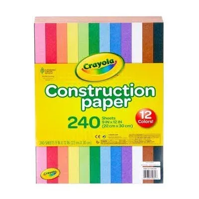 Crayola Construction Paper Pack of 240 Sheets 9&#034;x12&#034; 12 Different Colors - NEW