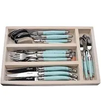 Jean Dubost Laguiole 24-Piece Everyday Flatware Set with Turquoise Handles