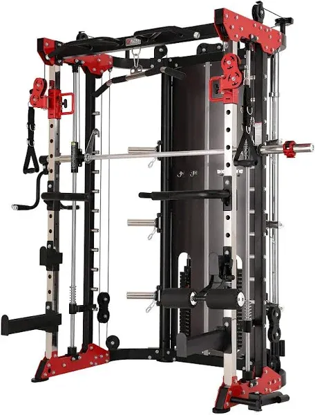 Altas Strength Home Gym Smith Machine with Pulley System Gym Squat Rack Pull Up Bar Upper Body Strength Training Leg Developer Light Commercial Fitness Equipment Included Accessories 3058