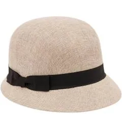 Women&#039;s Gatsby Linen Cloche Hat With Lace Band And Flower - Natural