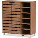 Baxton Studio Shirley 2 Door Shoes Cabinet with Open Shelves, Walnut Brown