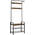 VASAGLE Industrial Coat Rack Shoe Bench, Hall Tree Entryway Storage Shelf