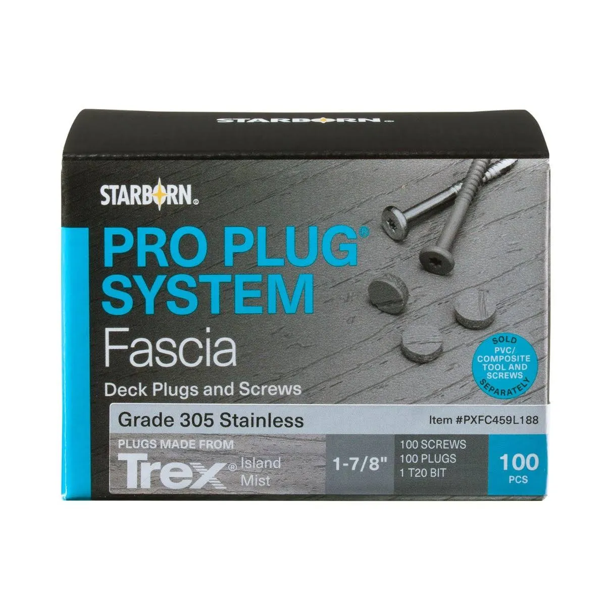 Pro Plug System for Trex Fascia Plugs & Stainless Steel Screws - 100pc