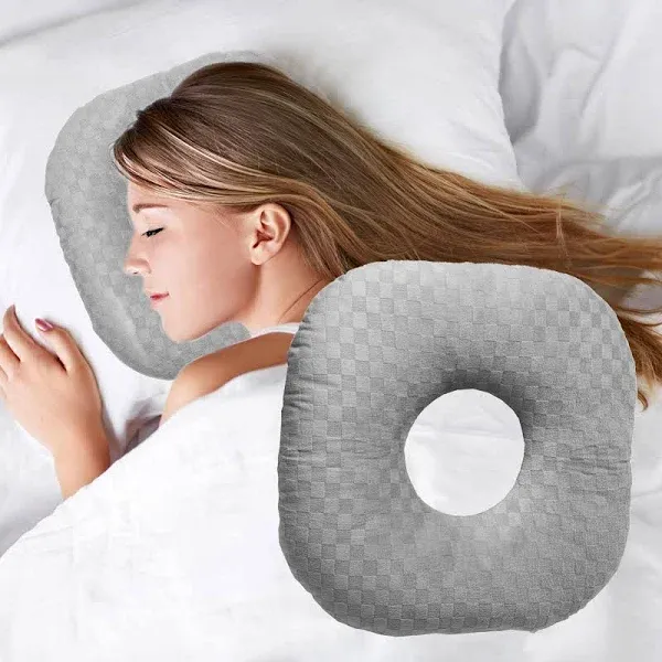 Ear Piercing Pillow for Side Sleepers, Pillow with an Ear Hole for CNH and Ear Pain Ear Inflammation Pressure Sores, O-Shaped Side Sleeping Pillow, Ear Guard Pillow(Dark Purple)