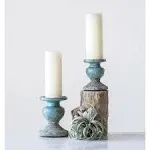 Creative Co-Op Distressed Blue Terracotta Pillar Candleholder