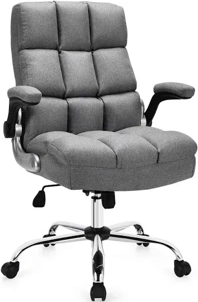 POWERSTONE Ergonomic Office Chair Big and Tall High-Back Executive Computer Desk Chair Upholstered Comfortable Home Office Chair with Flip-up Arms 400 LBS, Beige