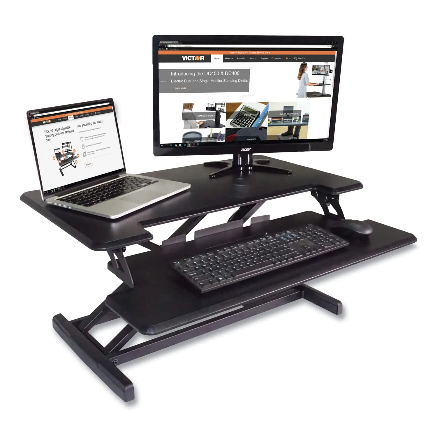 Victor Technology Standing Desk With Keyboard Tray Adjustable 32.5&#034; H Black