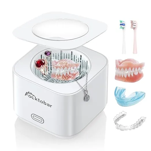 Ultrasonic Retainer Cleaner Machine, Aocktobar 30W Ultrasonic Jewelry Cleaner for Retainers, Dentures, Mouth Guard, Aligner, Toothbrush Head,