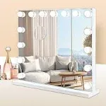 MKupView Vanity Mirror with Lights 22" x 18" Large Makeup Mirror Hollywood Mirror with 15 Dimmable LED Bulbs 3 Color Modes 10X Magnification & USB