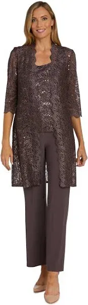 Women's R&M Richards Plus Sequined Lace Pant Suit