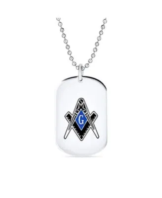 Freemasons Masonic Compass Dog Tag Black Blue Pendant Stainless Steel