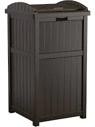 Suncast Hideaway Outdoor Patio 33 Gallon Capacity Garbage Waste or Recycling Trashcan Bin with Secure Latching Lid, Java (5 Pack)