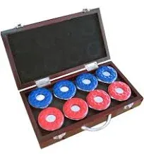 Hathaway Shuffleboard Pucks with Case (Set of 8), Dark Cherry Finish