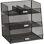 Safco Onyx Breakroom Organizers, 3 Compartments, 14.625X11.75X15, Steel Mesh, Black