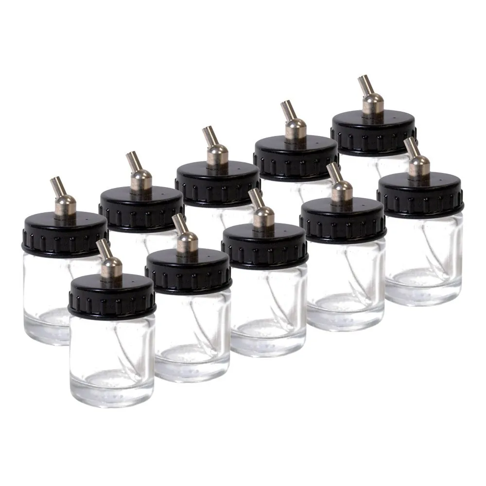 Master Airbrush Pack of 10 TB-002 Empty 3/4 Ounce 22cc Glass Jar Bottles with...