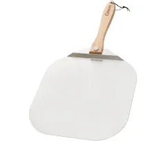 Chef Pomodoro Pizza Peel 36 x 40 cm, Pizza Paddle with Safety Backstep and Foldable Wood Handle for Easy Storage, Metal Pizza Peel for Baking Homemad