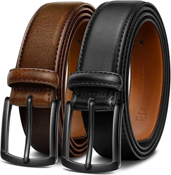 KEMISANT Men Belt 2Pack – Genuine Leather Belt for Men Dress Casual Golf Jeans 1 3/8"