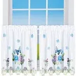 Collections Etc Unisex Adults Beautiful Blue Butterfly Window Curtains with Cutout Border 36"L Tiers