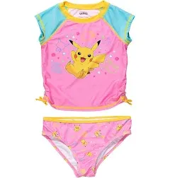 Pokemon Pikachu Big Girls Rash Guard and Bikini Bottom Little Kid to Big Kid