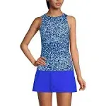 Lands' End Women's Chlorine Resistant High Neck UPF 50 Modest Tankini Swimsuit Top - 2 - Navy/Turquoise Mosaic Dot