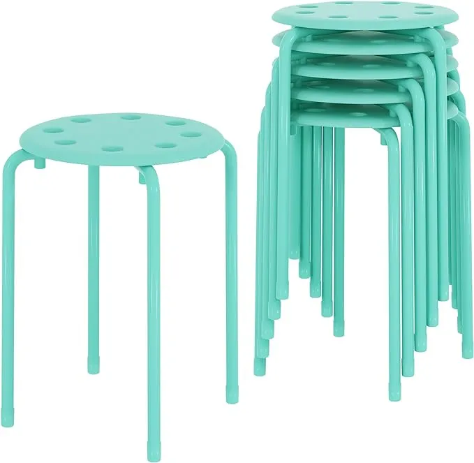 VECELO 6-Piece Stacking Stools, 17.7 Inch Standard Height, Portable Stackable Colorful Decoration Stools for School Classroom and Office Use, Green