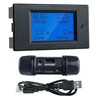 6.5-100V 0-100A DC Multifunction Battery Monitor Meter with USB Shunt LCD Dis...