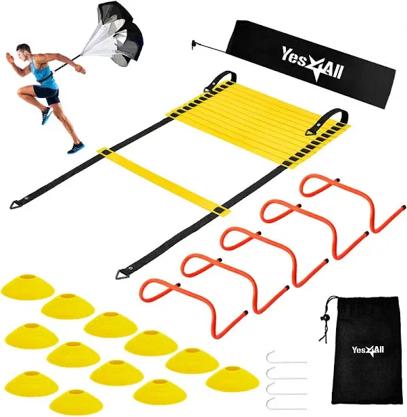 Yes4All Agility Ladder – Adjustable Speed & Agility Training Equipment for All Ages – Durable, Portable, Multiple Combo Sets Available