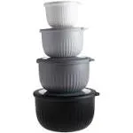 Cook with Color Prep Bowls with Lids- Deep Mixing Bowls Nesting Plastic Small Mixing Bowl Set with Lids (Black Ombre)