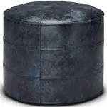 Simpli Home - Connor Round Pouf - Distressed Navy Blue