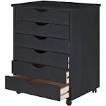 Adeptus 88008 6 Drawer Wide Roll Cart Solid Wood, Black