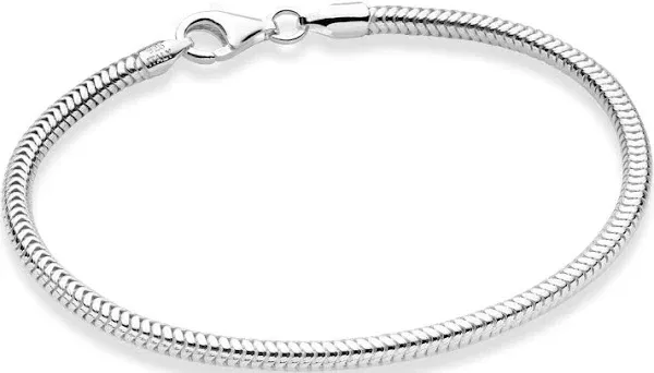 Miabella Solid 925 Sterling Silver Italian 3mm Snake Chain Bracelet for Women Men, Charm Bracelet, Made in Italy