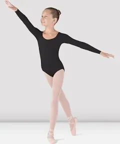 $25 Bloch Kid Girl Black Scoop-Neck Stretch Long-Sleeve Ballet Leotard Size 4-6