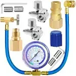 FANOVO Refrigerator Freon Recharge Hose with Gauge Kit-a/c R134a R12 R22,Universal Retrofit Valve,with BPV31 Bullet Piercing Tap Valve,r134a Self-Sea