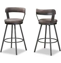 Arcene Rustic and Industrial Antique Grey Swivel Bar Stool, PK2