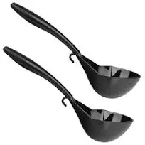 IMPRESA [2 Pack] Canning Ladle Set - 8oz Ladle w/Angled Curve Spoon - Easy Pour Double Spout Ladle - Ladles for Cooking & Canning - Black Nylon Plastic Ladle w/Hook Handle - One-Piece Large