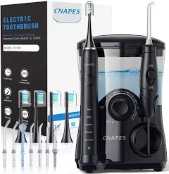 All-in-One Water Flosser&Ultrasonic Toothbrush Combo - Extra Capacity Electric Water Toothbrush w/ 7 Jet Tips&4 Brush Heads for Whitening-Ultimate Power Electric Flosser for Dental Care, Black