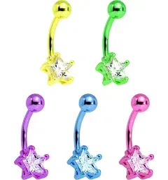 Clear Cubic Zirconia Gem Multicolor Star Belly Ring Set of 5