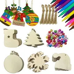 Anditoy 50 PCS Christmas Wooden Hanging Ornaments Unfinished Wood Slices Christmas Crafts for Kids DIY Christmas Decorations Party Supplies Favors