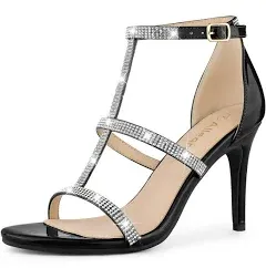 Allegra K Women's Rhinestone Ankle Strap Stiletto High Heel Sandals