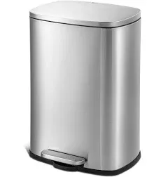 Trash Can 13.2 gallon Black Stainless Steel Step On Kitchen Garbage Can Silver