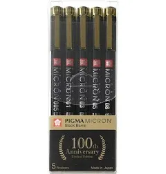 Pigma Micron Black Barrel 5 Fineliners (Set of 5)