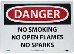 AccuformNMC / Justrite - D458RB - NMC OSHA Sign, Danger No Smoking No Open Flames No Sparks, 10&quot; X 14&quot;, White/Red/Black