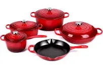 Le Creuset Signature Cast Iron 9 Piece Cerise Cast Iron Cookware Set