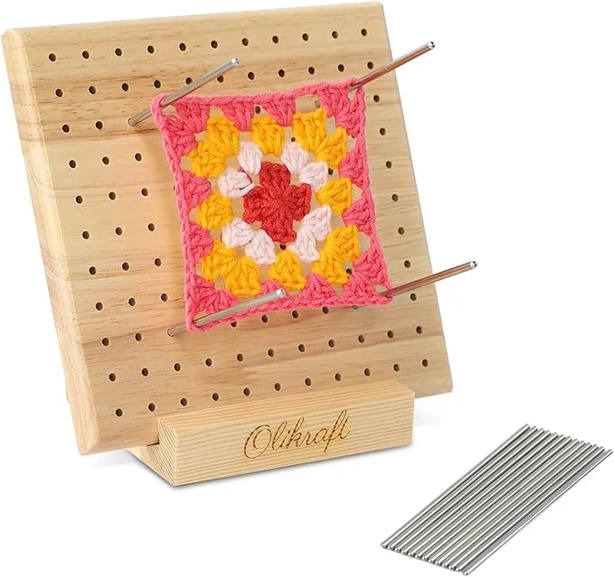 Olikraft Crochet Blocking Board with Pegs 15 Pins - Granny Square Blocking Board, Blocking Boards for Crochet Projects, Crochet Accessories and Gadgets, Crochet Supplies, Crochet Tools (5 inches)