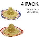 4E's Novelty 4 Sombrero Hats Adults, Bulk Sombrero Party Hats for Men Women, with Chinstrap - for Fiesta Cinco de Mayo Party, Mexican Hat Outfit