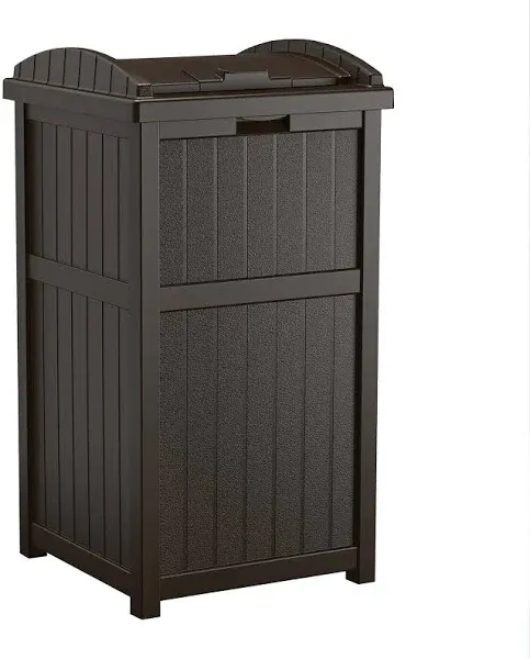 Suncast 33 Gallon Durable Plastic Hideaway Outdoor Garbage Can 1 Pack, Brown 